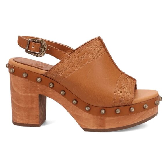 Dingo Clover Tan Leather Wooden Platform Sandals Sz 7M - Retail $283 - Picture 1 of 11